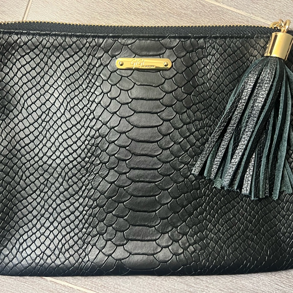 GiGi New York Black Textured Clutch with Tassel